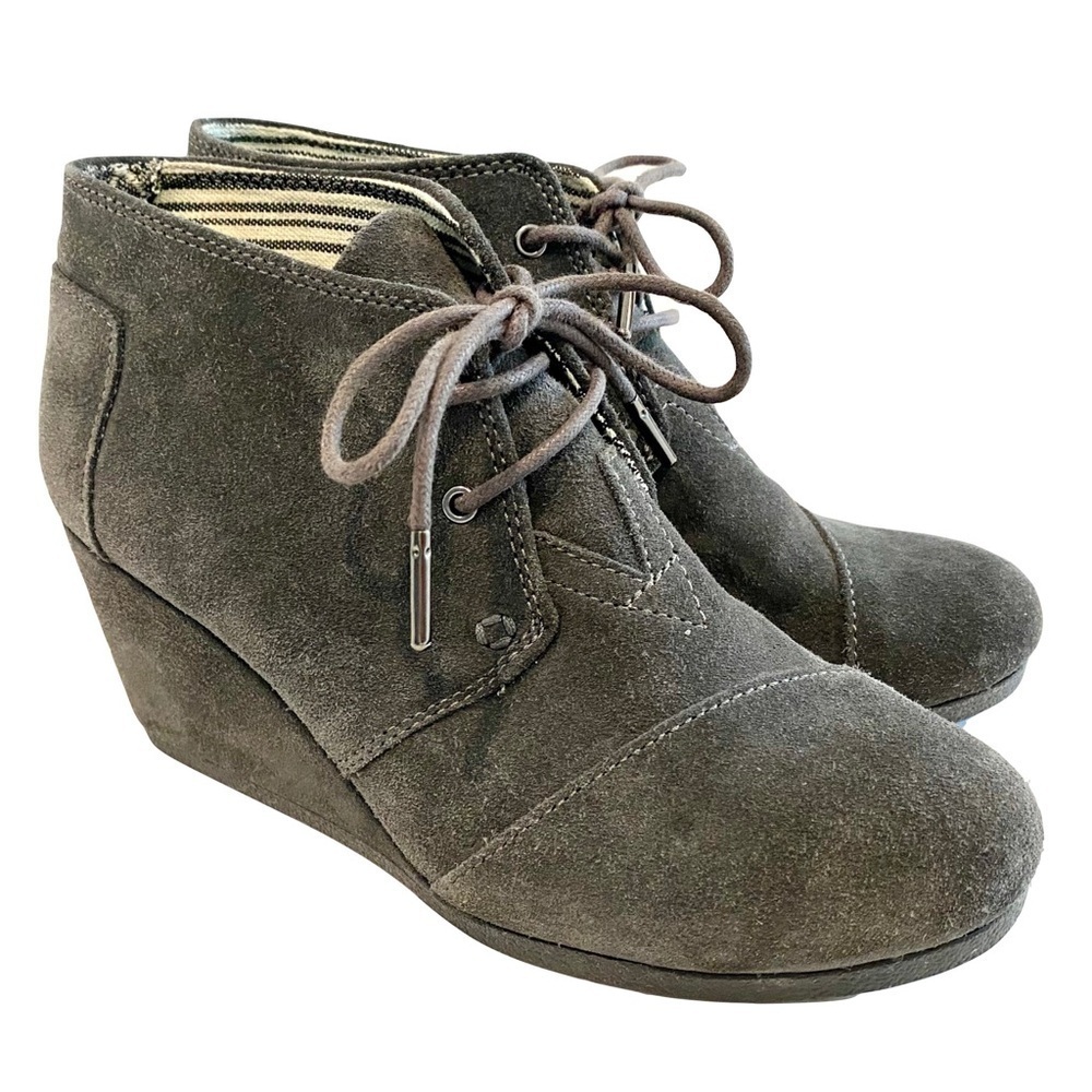 Toms Grey Suede 2.75” Wedge Booties / Shooties for Work Casual Day Out Size 7.5